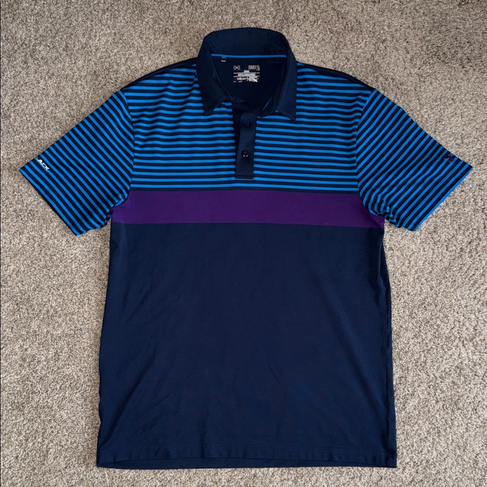Men's Striped Under Armor Golf Polo - Blue and Purple